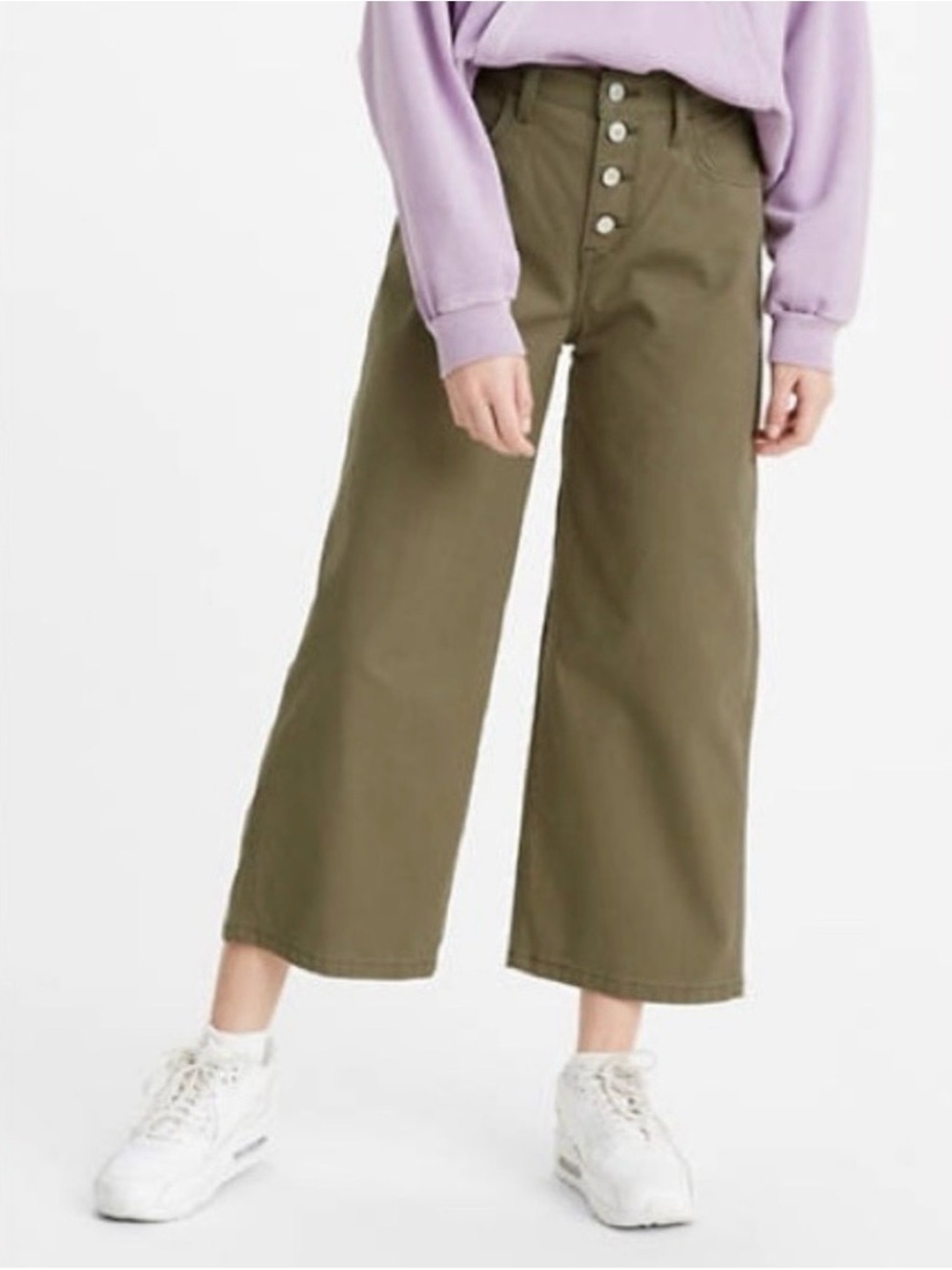 Levi's Mile High Cropped Wide Leg Pants in Olive Green